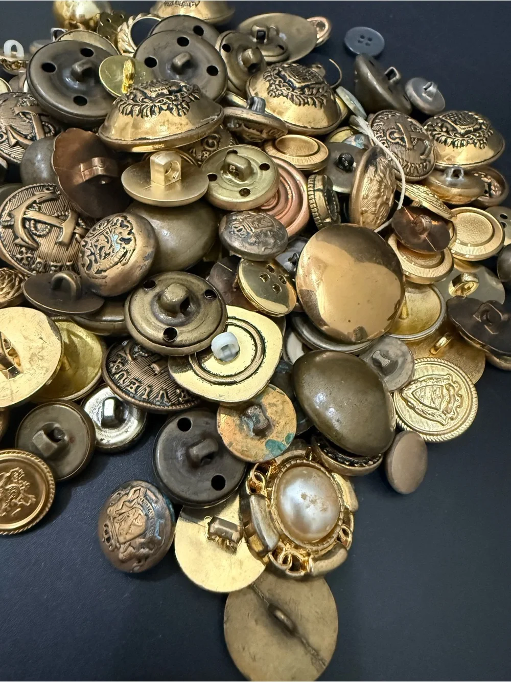 Vintage Mixed Assortment of Sewing Buttons Antique Gold-tone Metal Military